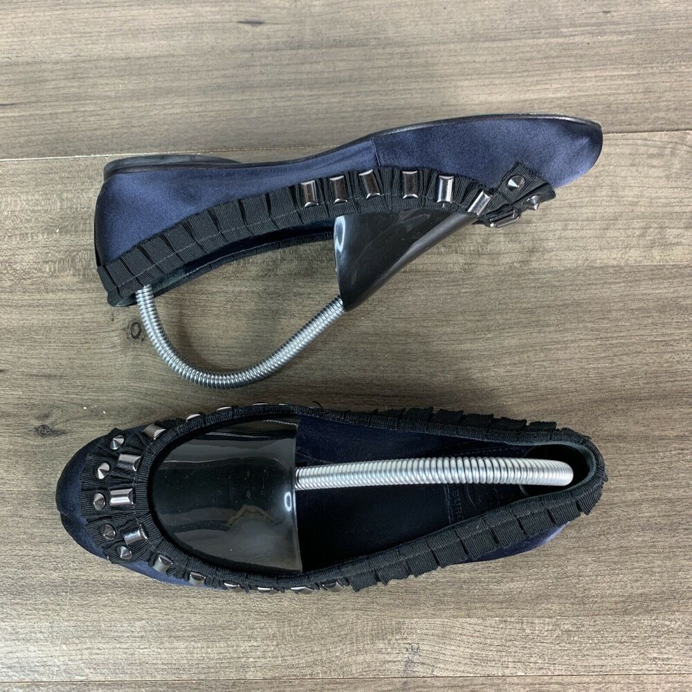 Tory Burch Courtney Satin Womens Ballet Flats 7.5 M Shoes Navy Studded Ruffled